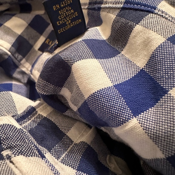 Ralph Lauren collared Button Down Blue White Checkered Short Sleeve Shirt XXL - Picture 11 of 12